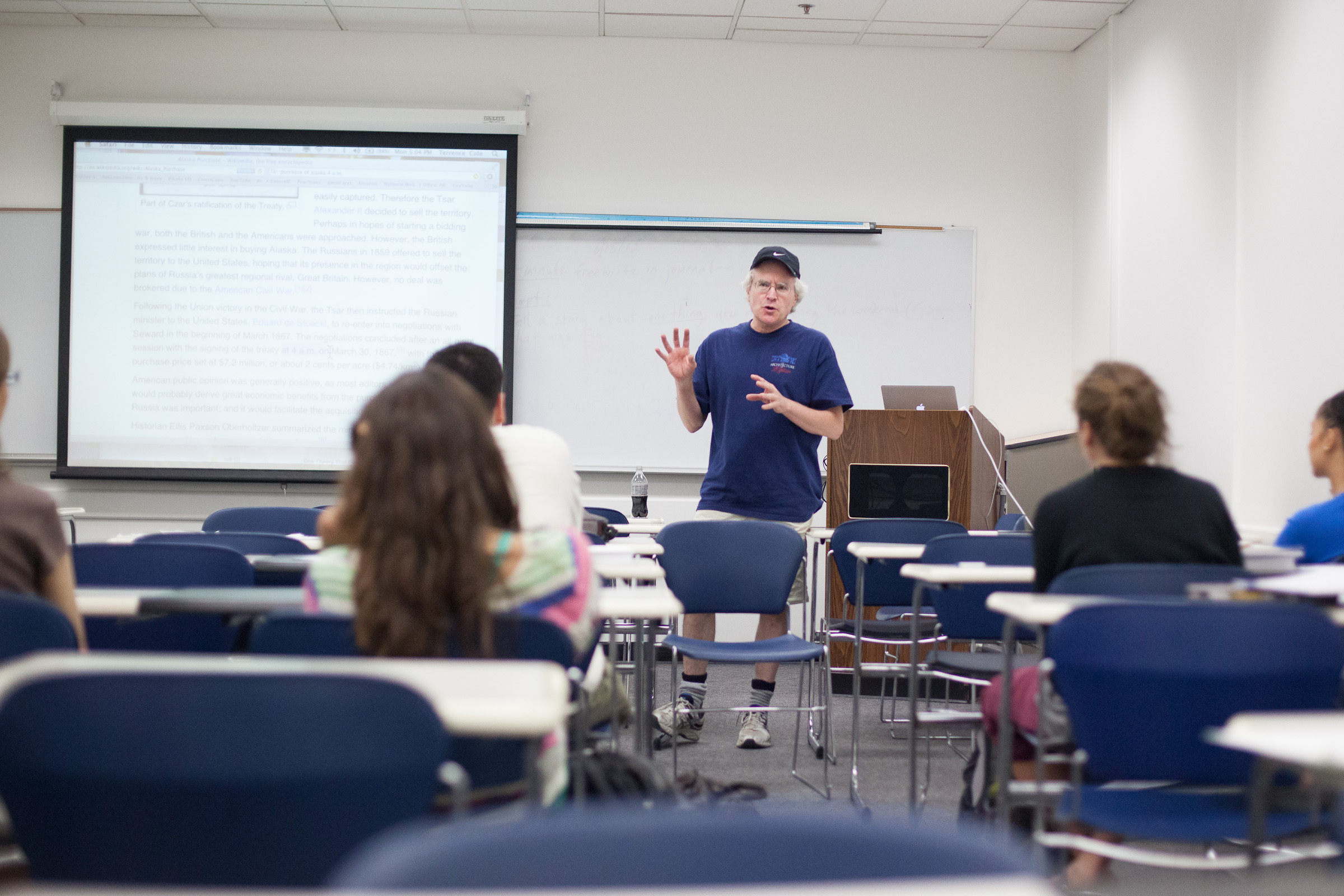 Professor Terrence Cole lectures on Alaska state history during UAF’s summer sessions.