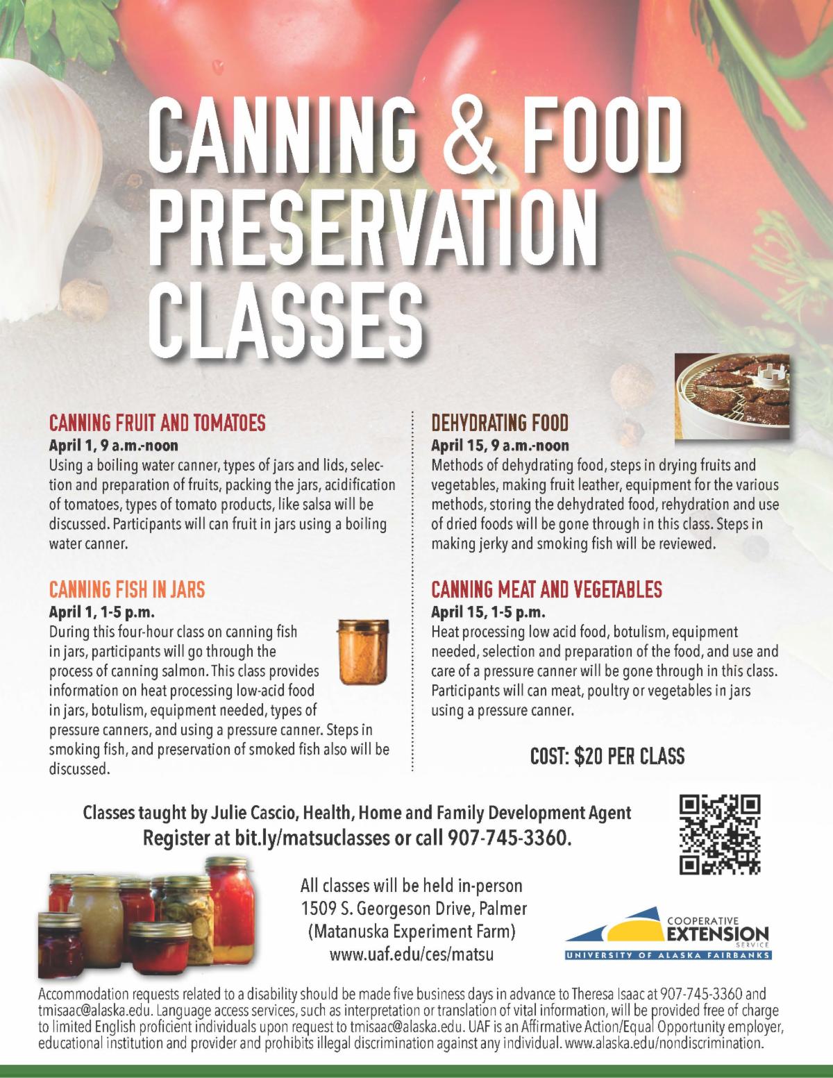 Canning & Food preservation classes flyer