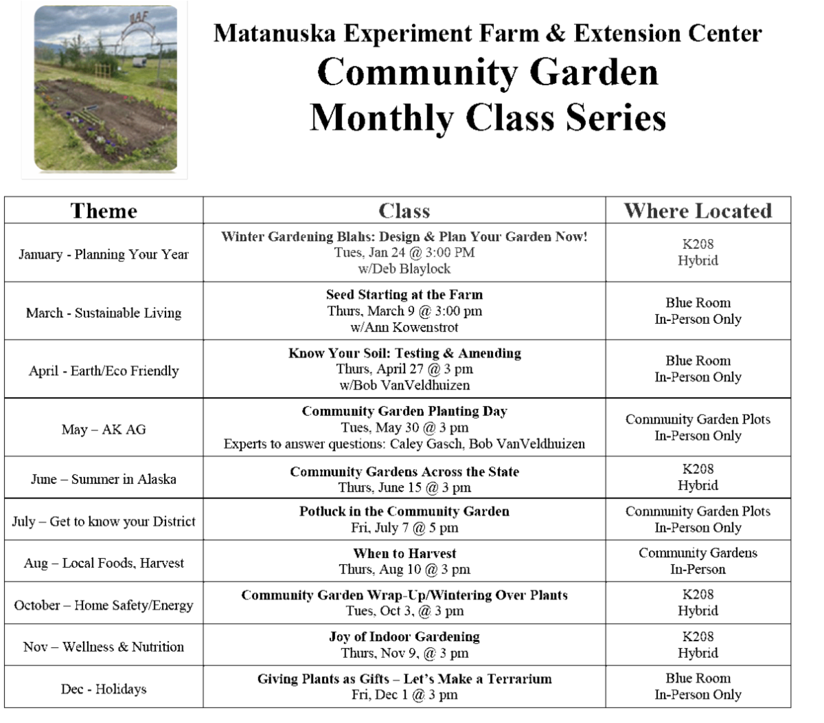 Community Garden Monthly Class Series