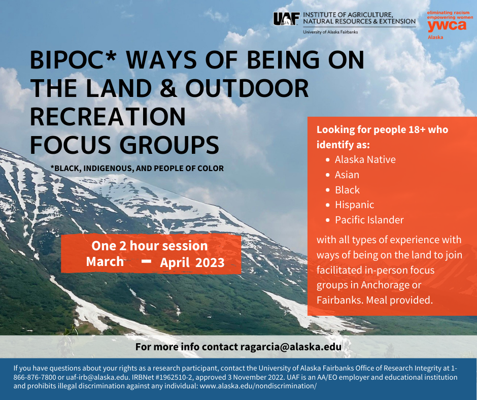 BIPOC* Ways of Being on the Land and Outdoor Recreation Focus Groups flyer