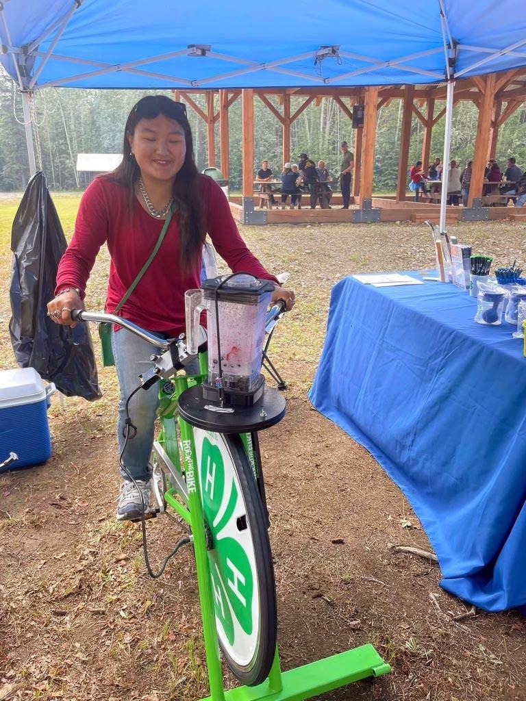 Girl sitting on bicycle