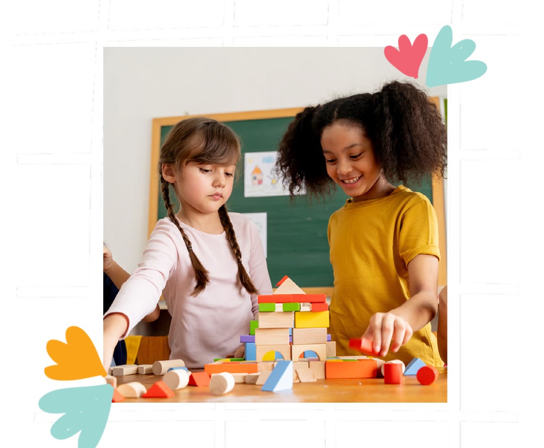 Youth stacking building blocks