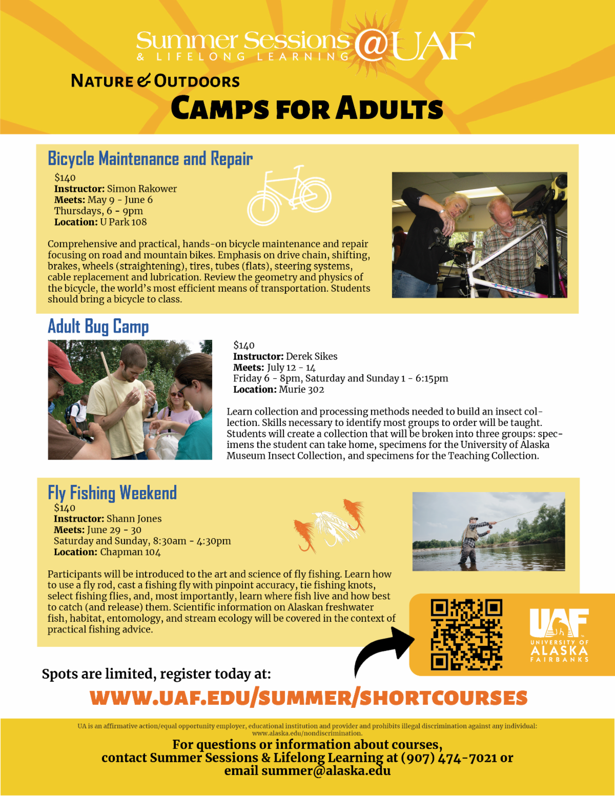 Summer sessions camps for adults flyer