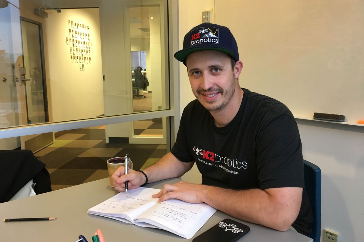 Photo: Ben Kellie works at the Boardroom in downtown Anchorage, January 5, 2018. Kellie returned to Alaska from work launching rockets for SpaceX to begin a company serving rural Alaska with drones. (Charles Wohlforth / ADN)