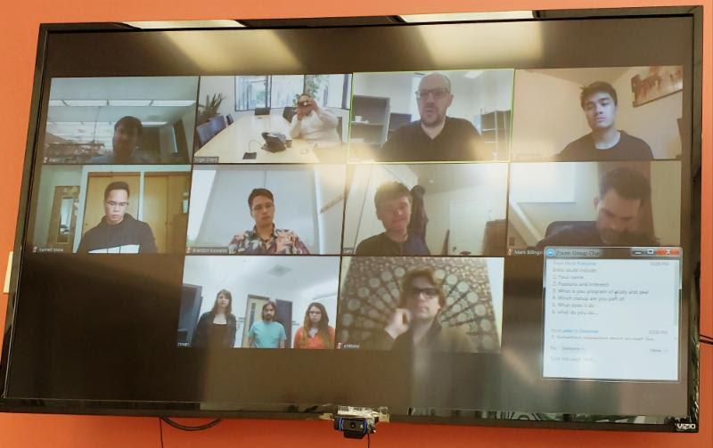 Screenshot of the first cohort of Student2Startups interns meeting via an online coffee break chat. Photo by Erik Talvi.