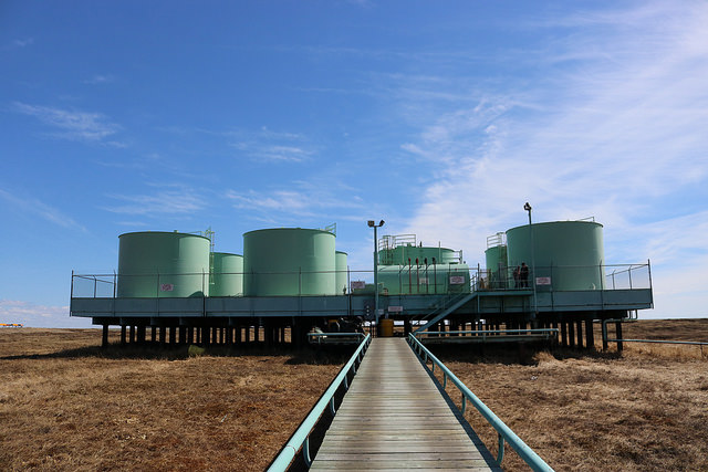 A fuel tank farm in the Southwest Alaska community Kongiganak. Photo by Amanda Byrd.