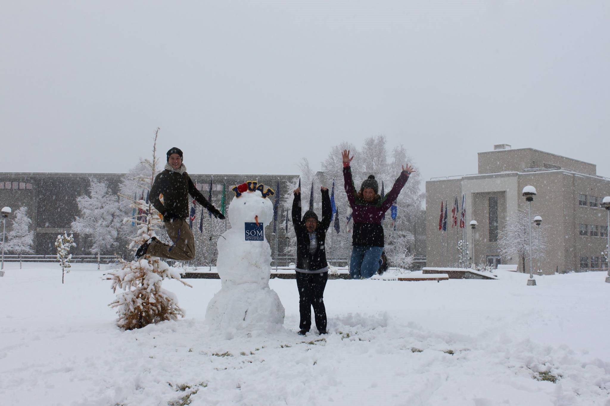 Johanna with her colleagues after first snow in September 2015