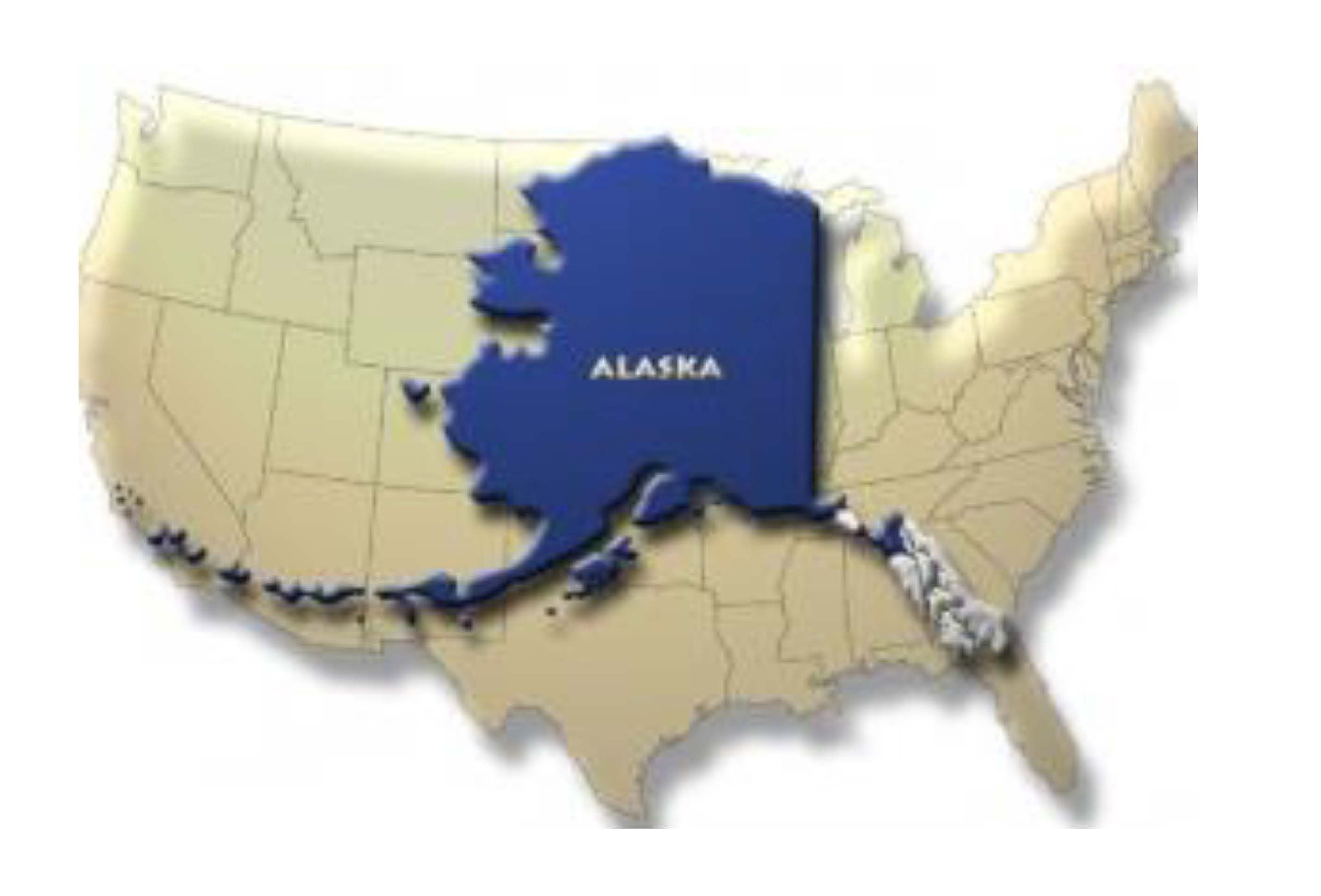 US map with Alaska map on top of it.