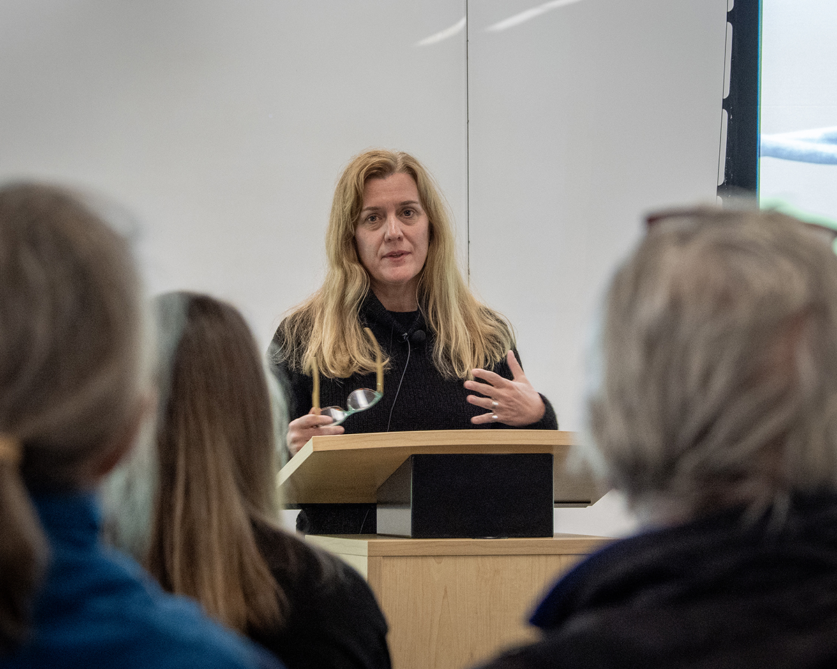 Michelle Nijhuis shares her experiences as a journalist and author at her Snedden lecture, spring 2026. UAF Photo by Charles Mason