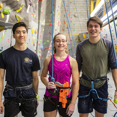 Students enjoying rock climbing in the SRC