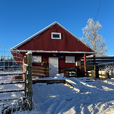 The front of the calf barn
