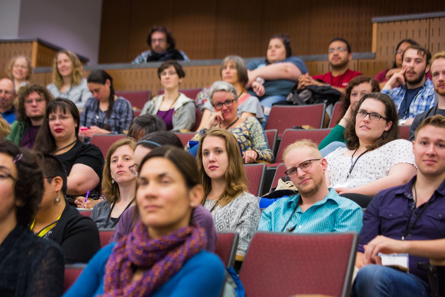 Participants listen to welcoming remarks for the 2016 Collaborative Language Research conference in the Schaible Auditorium on the Fairbanks campus. | UAF Photo by JR Ancheta