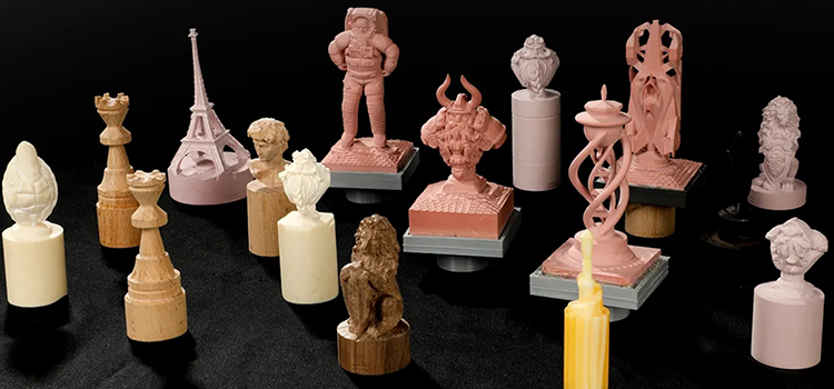 Various 3D statues cut out by a 4-axis desktop CNC machine