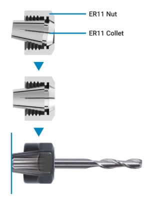 Shows engraving bits used in the 3-axis CNC machine