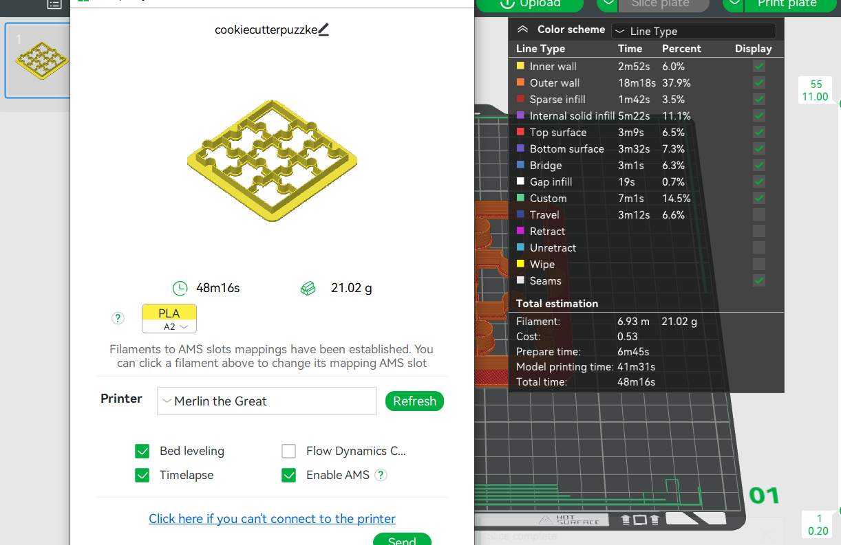 When sending a print directly to the printer, ensure that the right printer and filament are selected/AMS enabled.