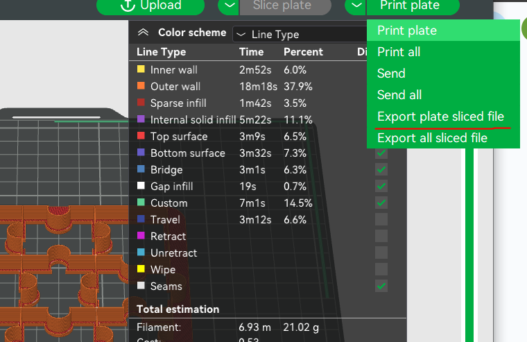 To print from an SD card, select Export plate sliced file" and save your file to an SD card.