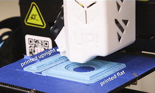 Showing printed upright and printed flat on 3D printer