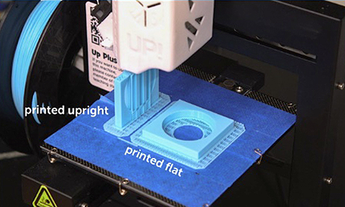 Showing almost finsihed look of printed upright verses printed flat on 3D printer