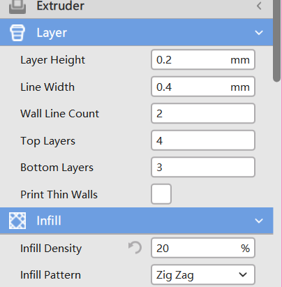 Image showing Extrude settings interface