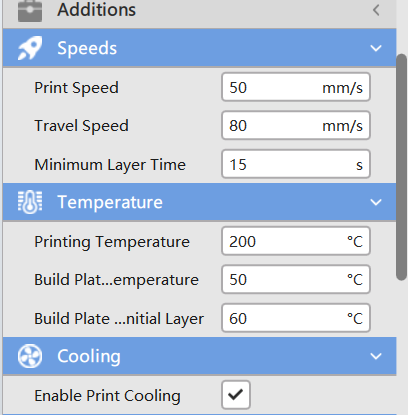 Image showing additions interface settings