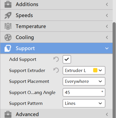 Image showing the Support interface settings