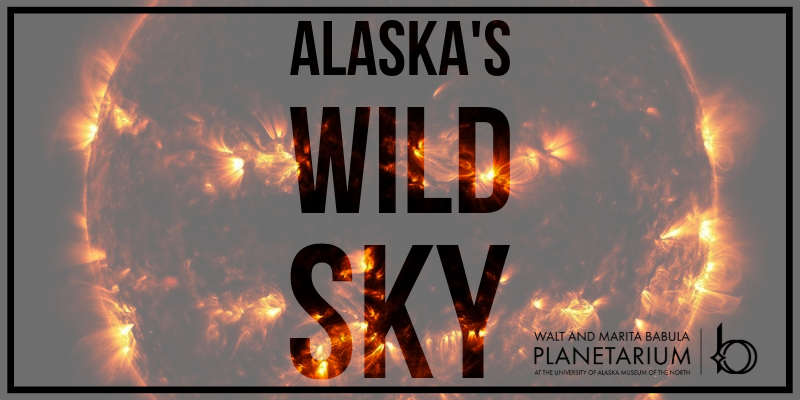 Flaring sun with Alaska's Wild Sky logo ontop