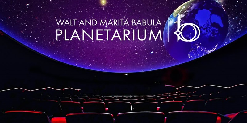 Planetarium seats and dome with logo