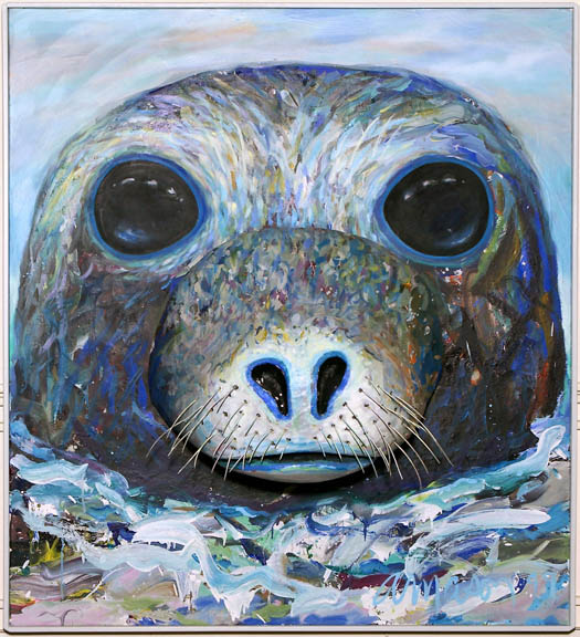 Photo of painting of seal head out of water by Alvin Eli Amason