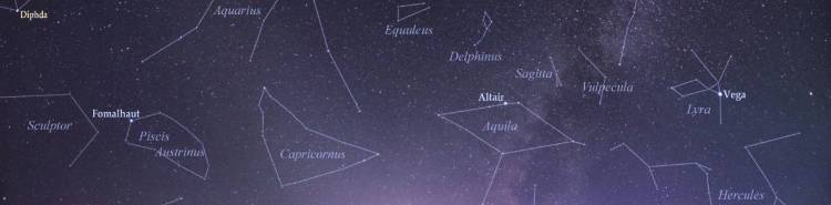 Constellations in the night sky with their names labeled.