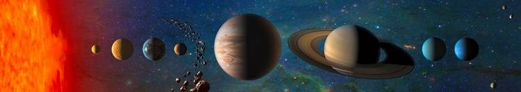 An illustration of the planets of our solar system all lined up.