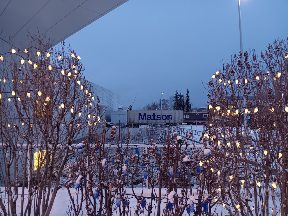 Delivery truck outside museum