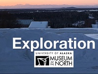 View of a sunset over a snow-covered landscape, with the word "Exploration" and the UAMN logo.