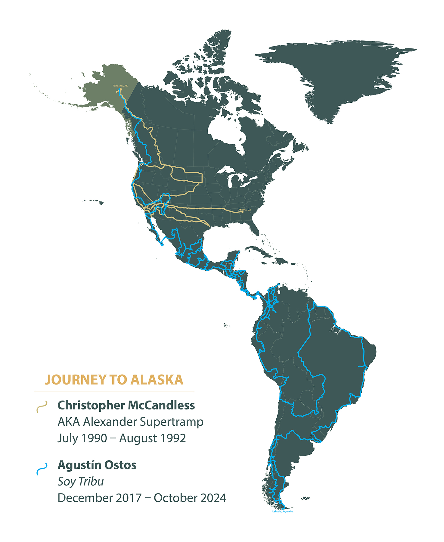 Map of Americas showingthe trails of McCandless and Ostos. Map of Americas showingthe trails of McCandless and Ostos.