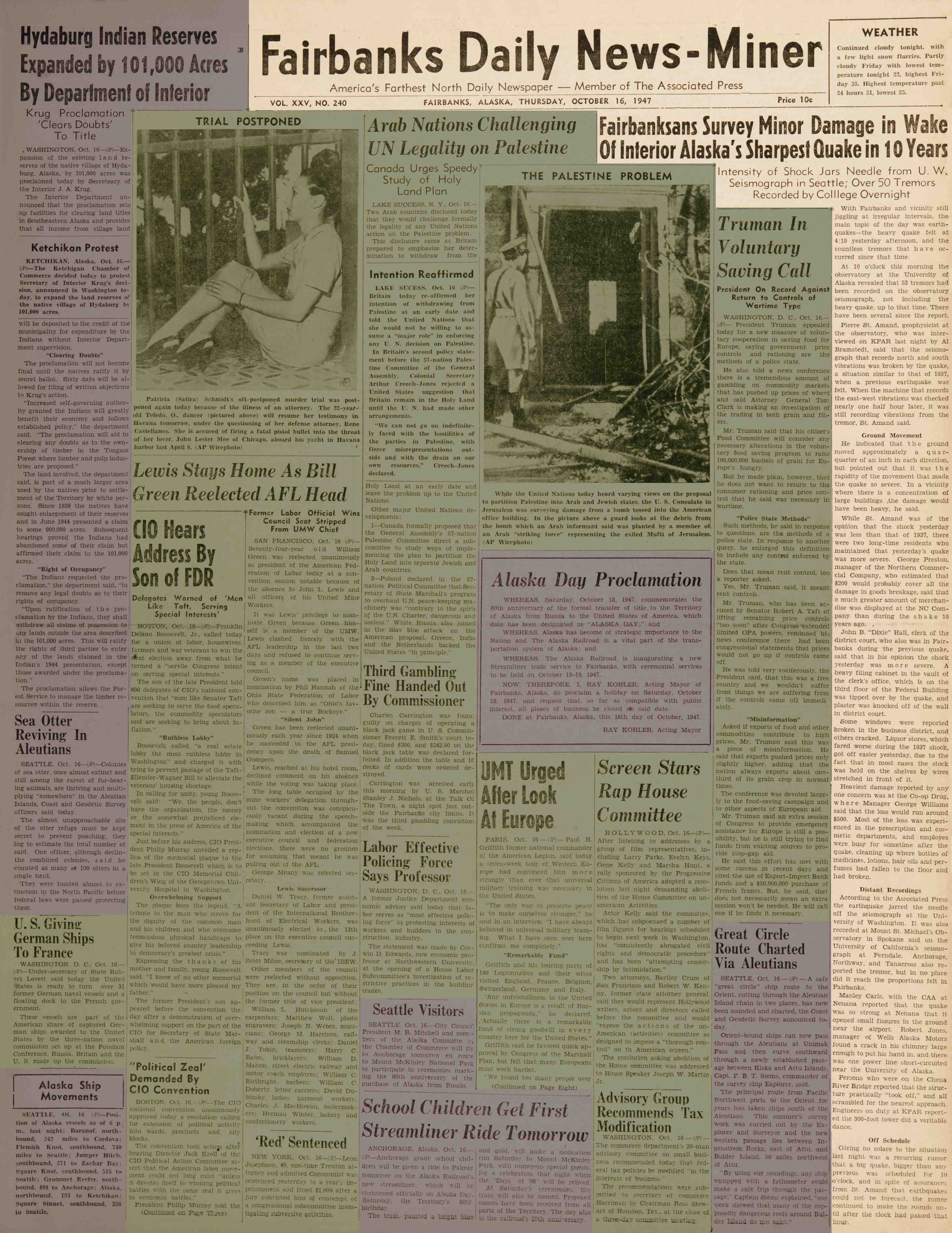 1947 October 16, Fairbanks Daily News-Miner (pg 1)