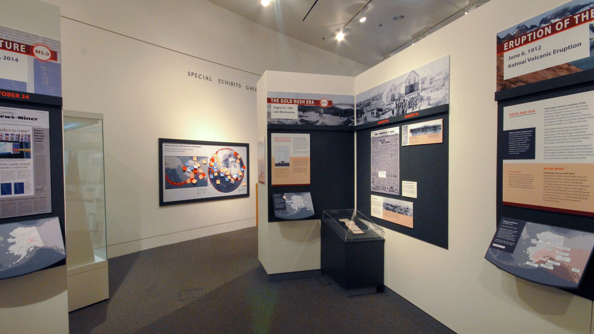 Looking back at the exhibition entrance from the northwest corner of the gallery.
