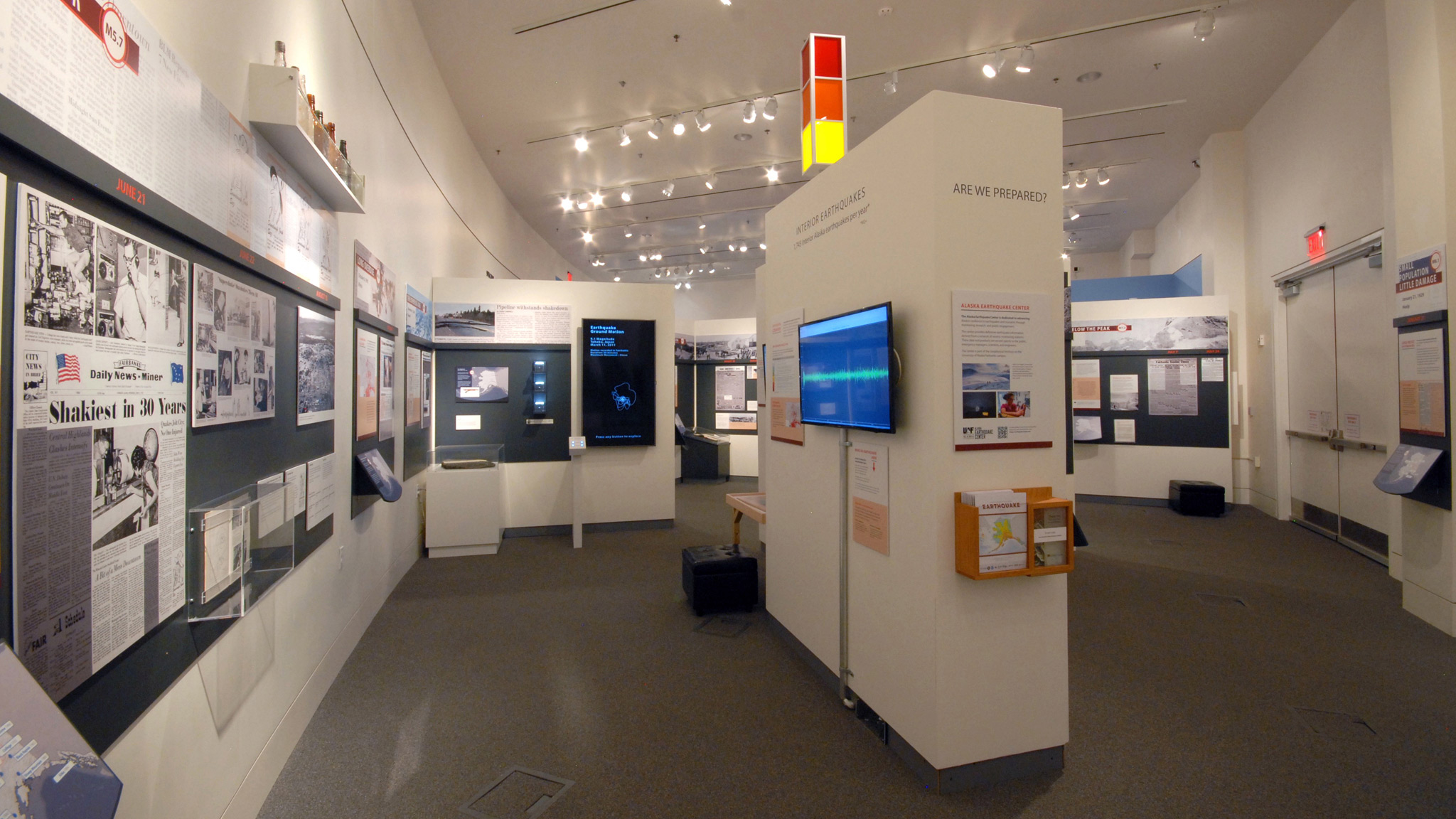 Looking back west at much of the exhibition.