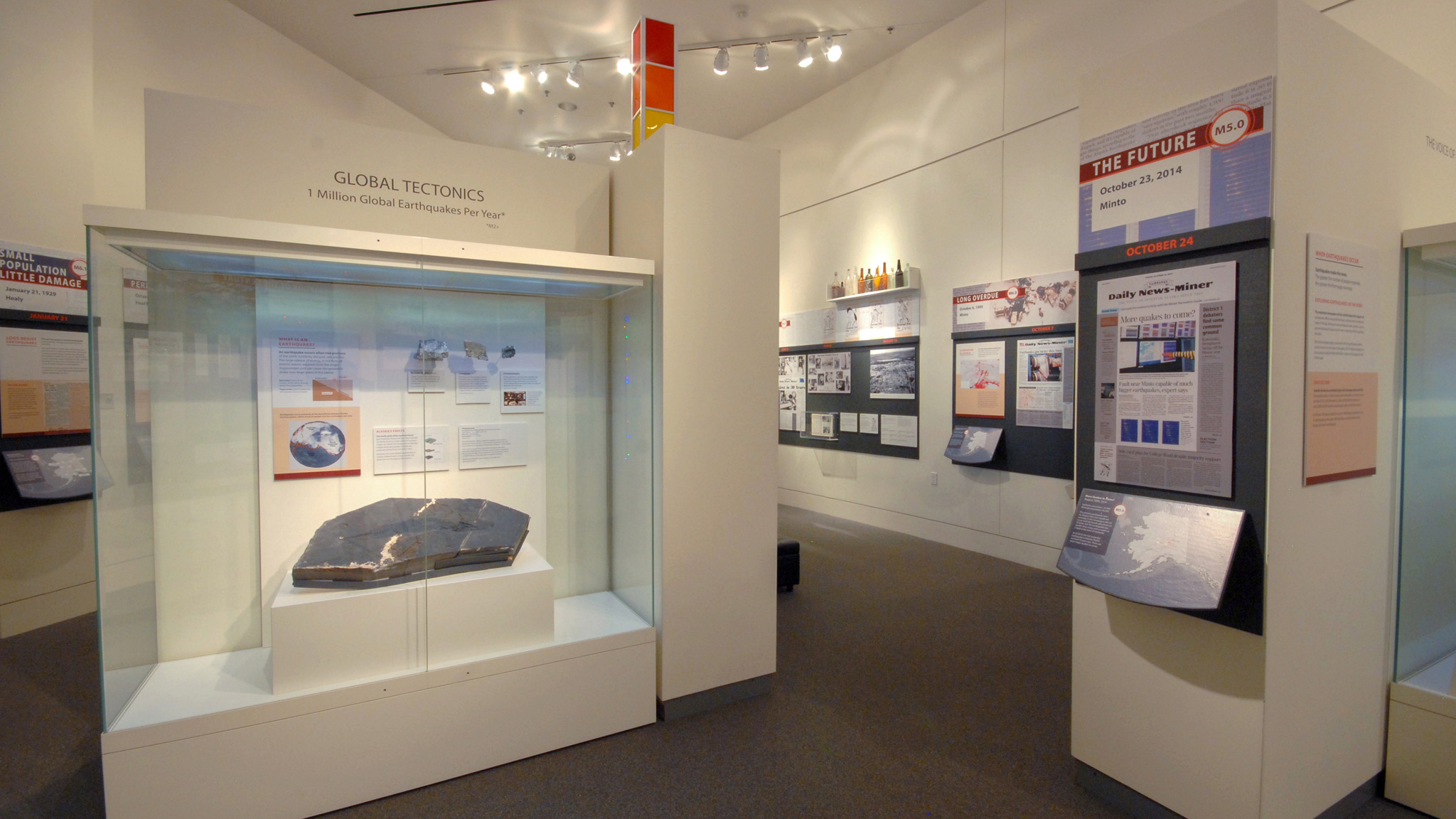 The exhibition’s tectonics case featured rocks formed within tectonic faults and the museum’s thalattosaur specimen, collected in south-central Alaska.