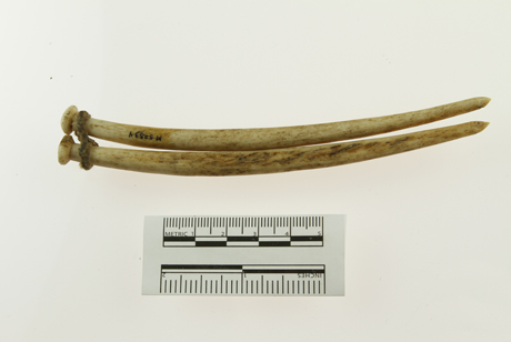 Baychimo collection UAMN Acc. 514-5253-4, bone pins with sinew lashing. Photo courtesy of the University of Alaska Museum of the North.