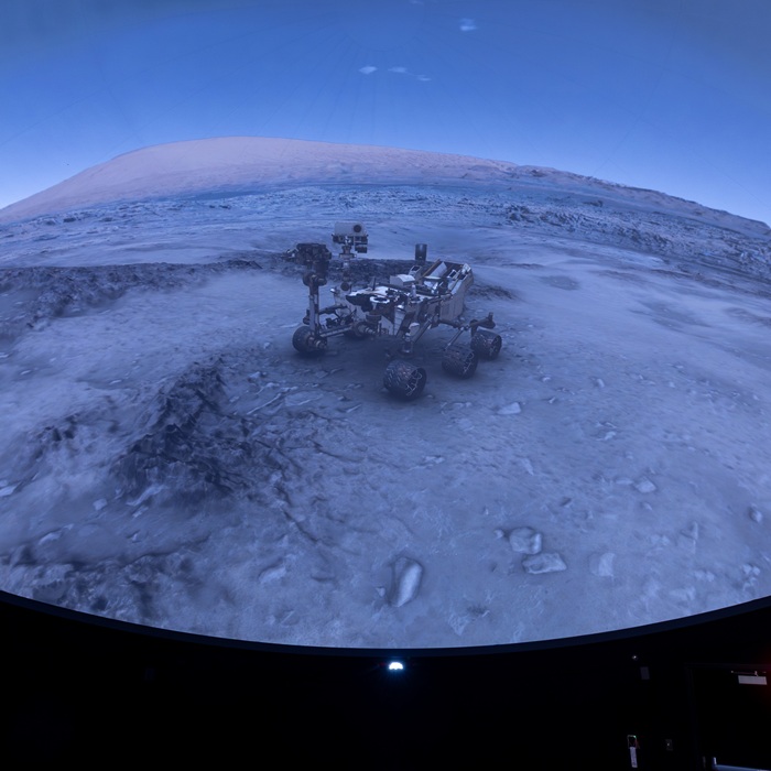 Mars rover model on planetarium dome
