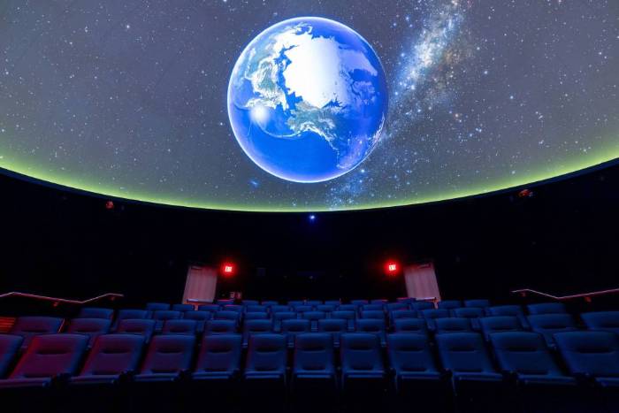 Empty planetarium with Earth image on dome