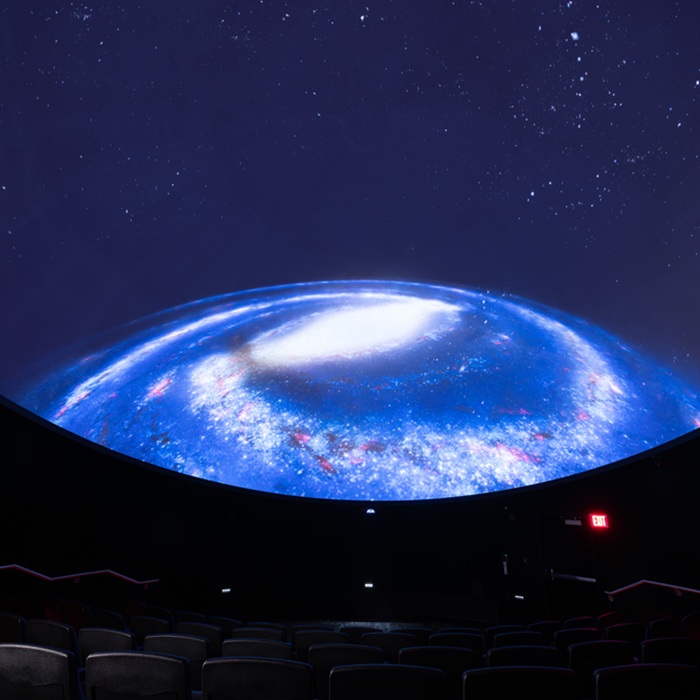 Fulldome image of a rocket launching into the aurora at Poker Flat Research Range