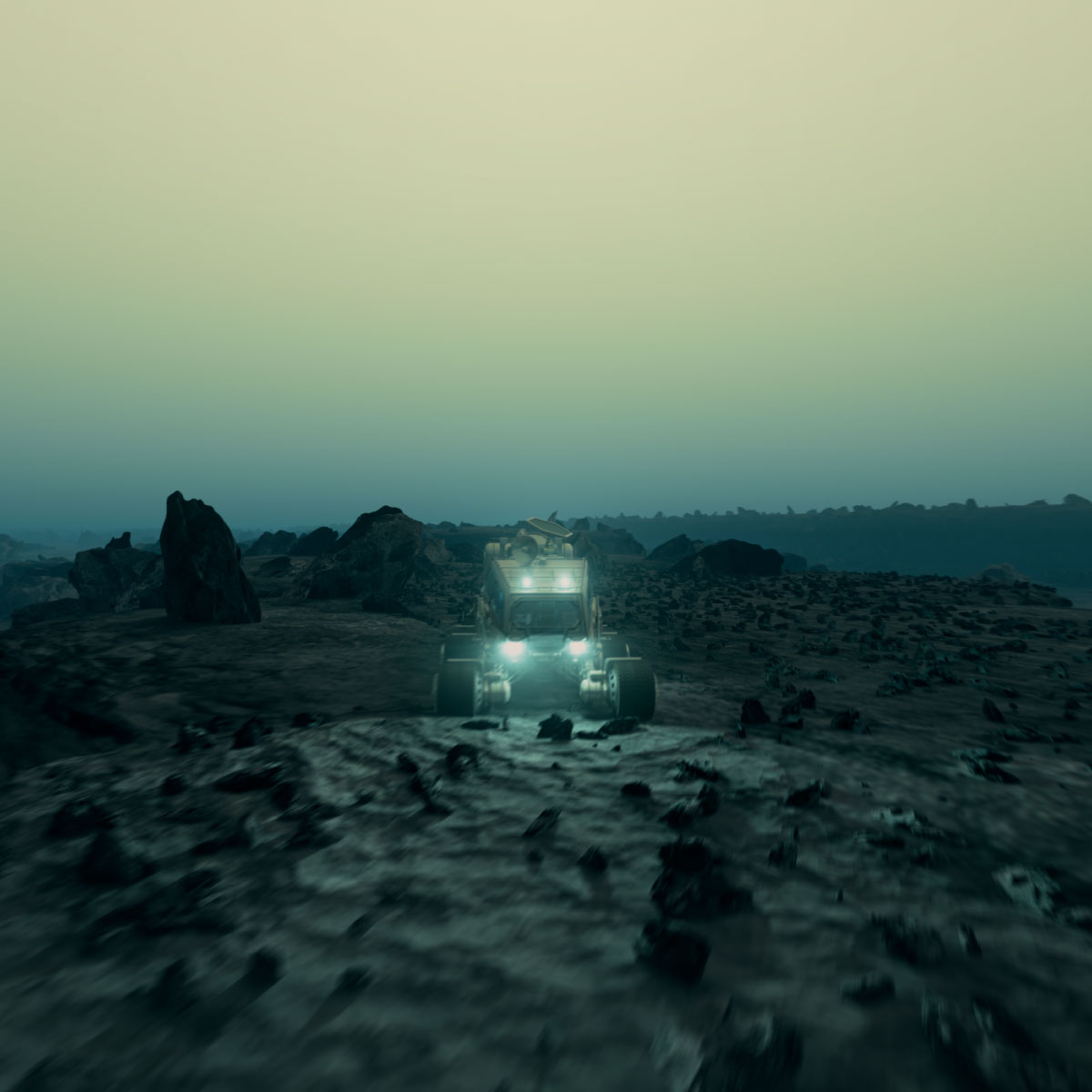 Rover driving on a rocky surface