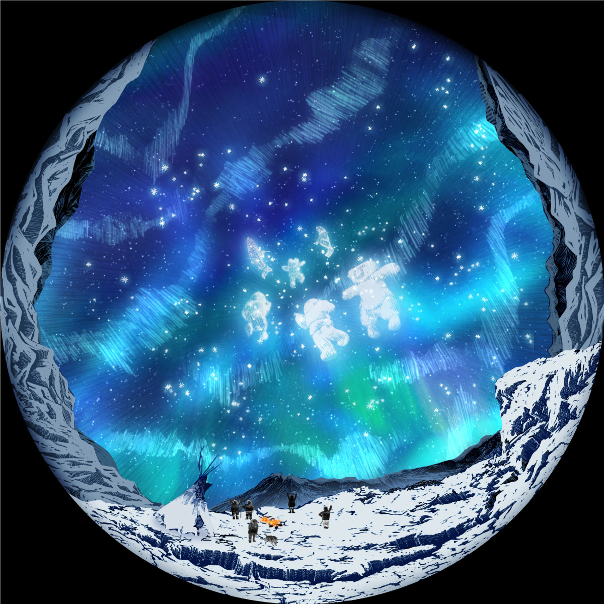 Audience in the Babula Planetarium watching a scene from Aurora Lights of Wonder fulldome film