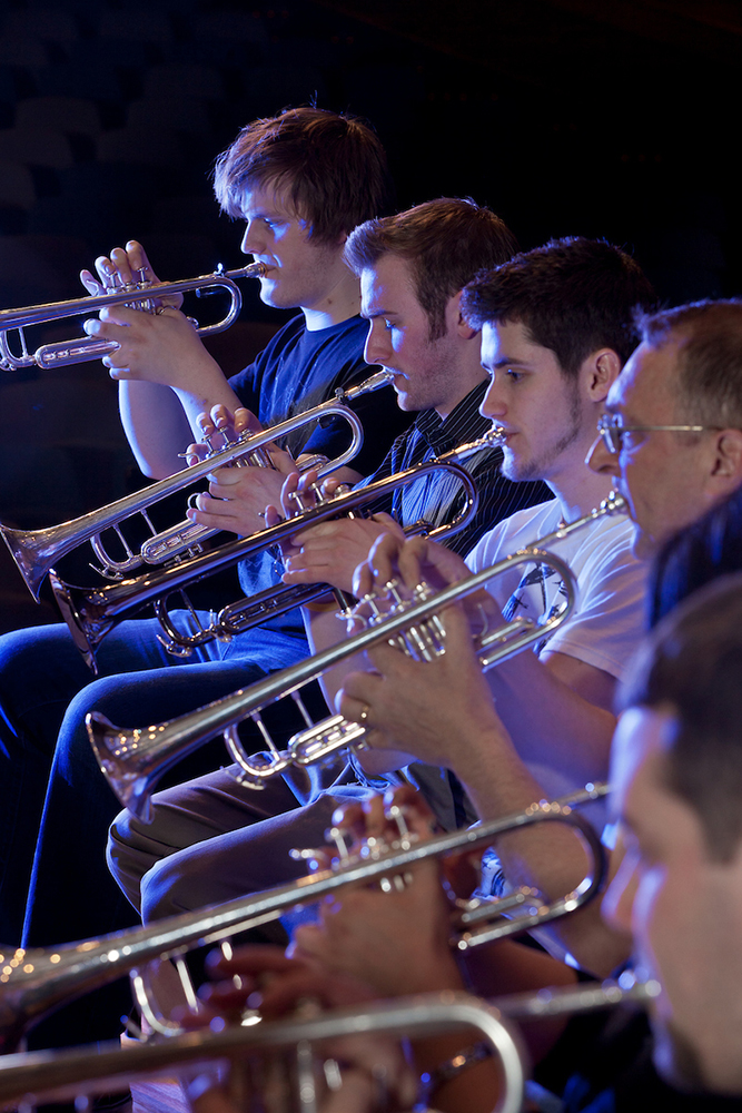 Trumpeters in the UAF Wind Ensemble rehearse in the Charles Davis Concert Hall. | UAF Photo by Todd Paris
