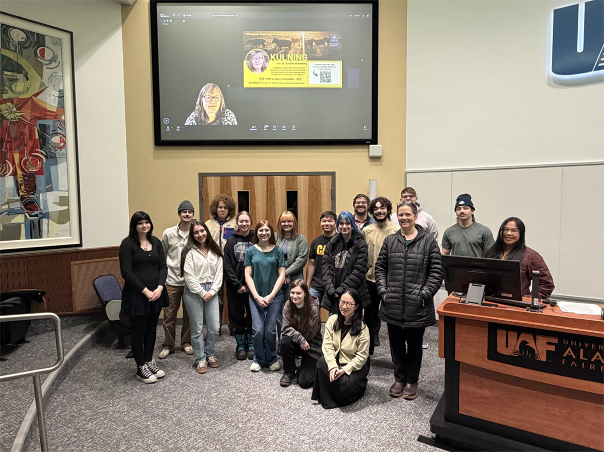 Dr. Susanne Rosenberg (on screen) alongside students from the music department’s Explorations in Music class