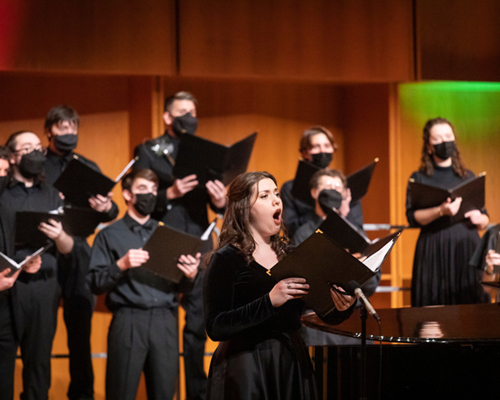 The Choir of the North performs at the 2021 Fairbanks Symphony Orchestras's Holiday Concert at the Davis Concert Hall, 11/4/21. (UAF Photo by Leif Van Cise)