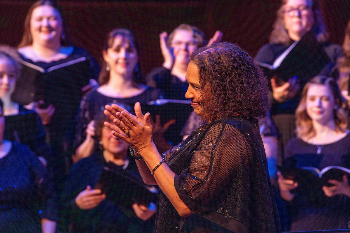 The UAF Choir of the North hosts their holiday concert and fundraiser in the Davis Concert Hall and Fine Arts Building, Saturday, Dec. 7, 2024. The choir was under the direction of Dr. Jaunelle Celaire with Loylene Ruppert on piano. (UAF photo by Leif Van Cise)
