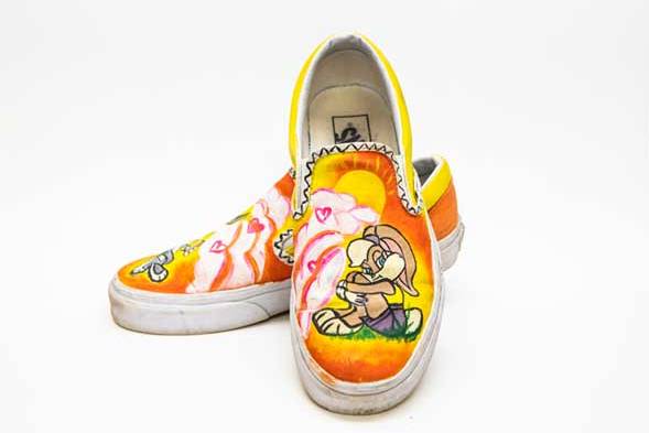 A recent pair of Vans sported bright renditions of Bugs and Lola, the Tune Squad cartoon rabbits from the movie Space Jam.