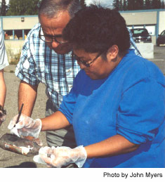 students practicing investigative techniques