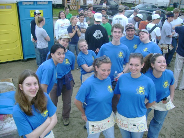 The group waits for the morning inspiration provided by the Habitat AmeriCorps volunteers. Megan Richards, Erica Schooley, Emily Schooley and Tabitha Johnson. Back row: Alexis Fernandez, JJ Boggs, Cynthia Lashinski, Brian Lyke, Temple Dillard and Eric Milstead. Photo courtesy Kari Pile